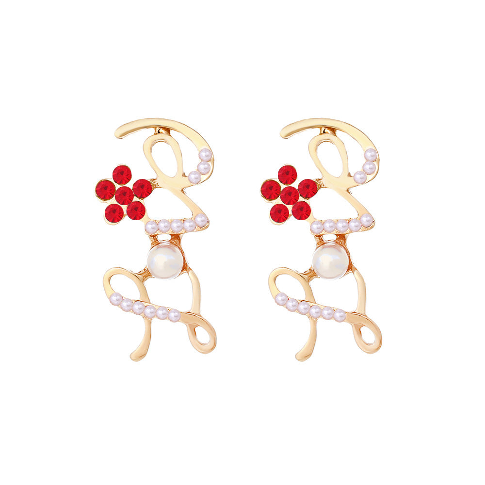 Boucles d'oreilles en alliage incrusté de perles d'imitation pour femmes, lettres de l'alphabet
