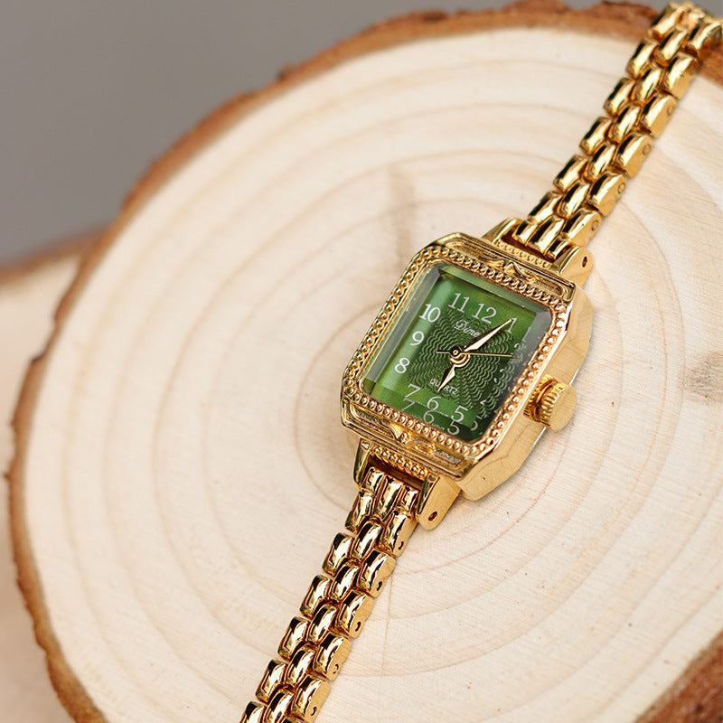 Reloj cuadrado de antigüedad media con tiras de cobre para mujer