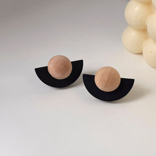 925 Silver Needle Milk Apricot New Contrast Color Semicircle Stud Earrings