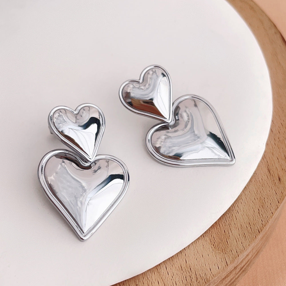 18K Gold Stainless Steel Heart-shaped Gold And Silver Color Matching Earrings