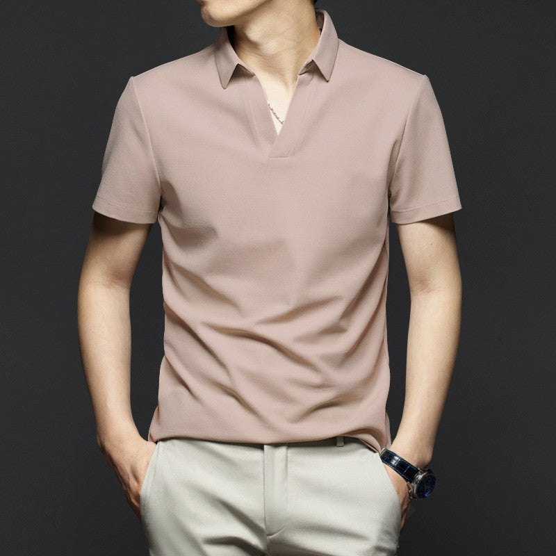 Scissors Collar T-shirt Men's Short Sleeve Solid Color Thin