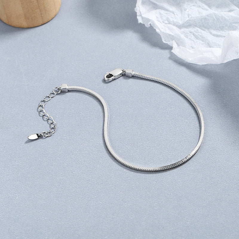 Pulsera de cadena de huesos de serpiente cuadrada de plata de ley 925 para mujer