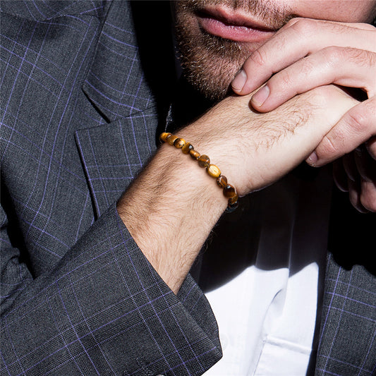 Bracelet élastique irrégulier en pierre brute en or bleu naturel pour femmes