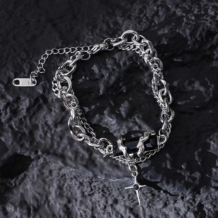 Bracelet en diamant noir à enroulement de corps étoile, personnalité simple