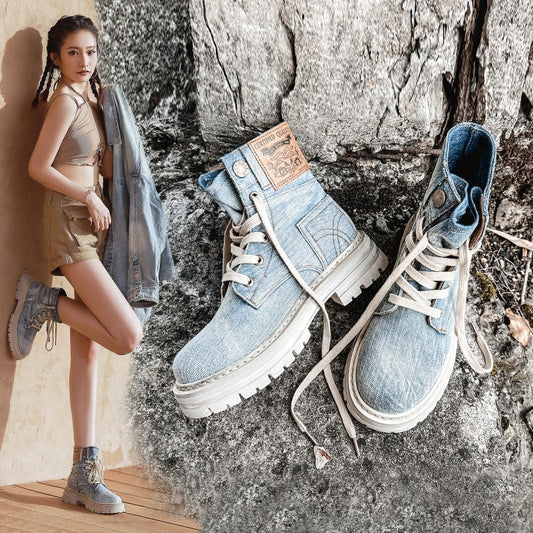 Nuevo Botas Martin cortas de suela gruesa, botas vaqueras Retro