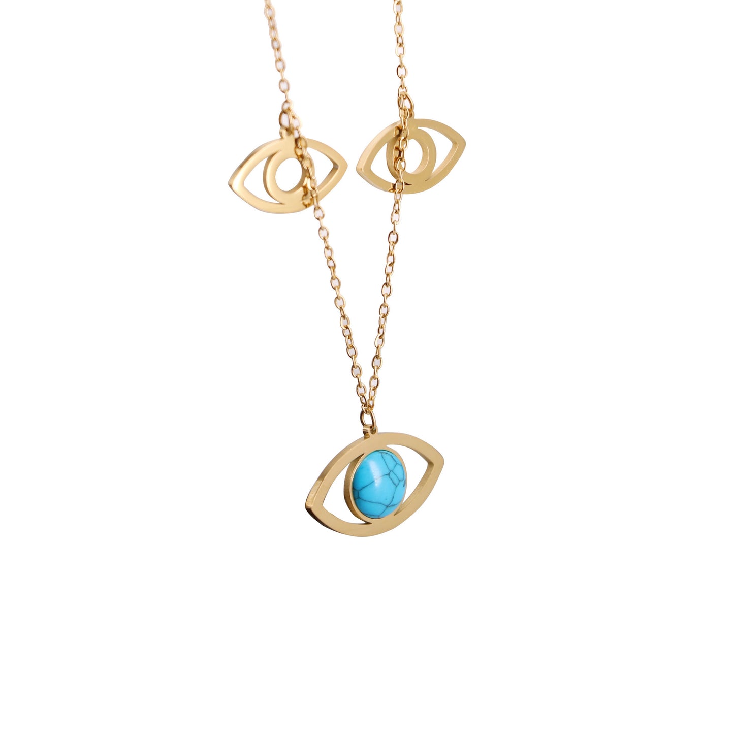 Decoration Titanium Steel 18K Gold Blue Turquoise Devil's Eye Element Necklace Female Special-interest Design Twin Style