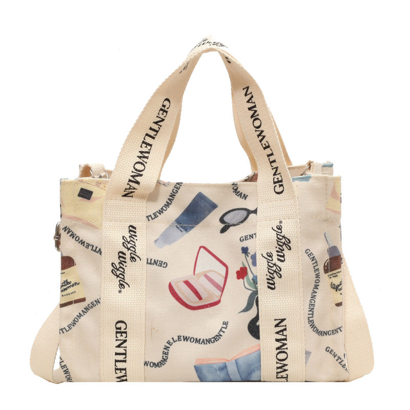 Letter Printed Canvas Bag Large Capacity Crossbody Ladies