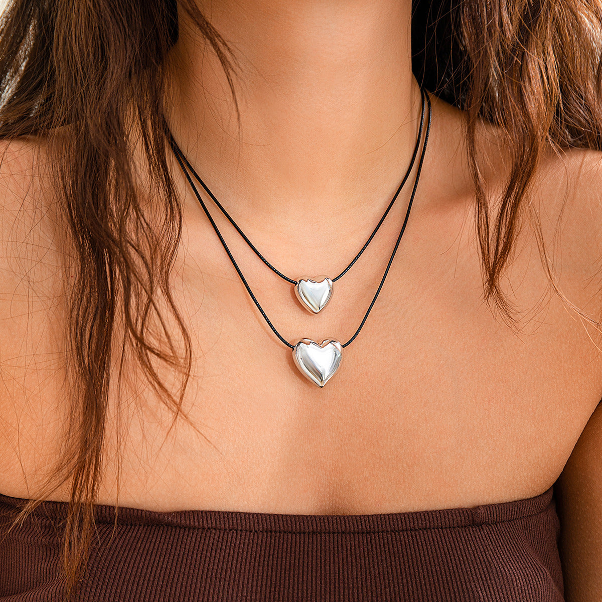 Winding Wax Line Bowknot Love Heart Necklace