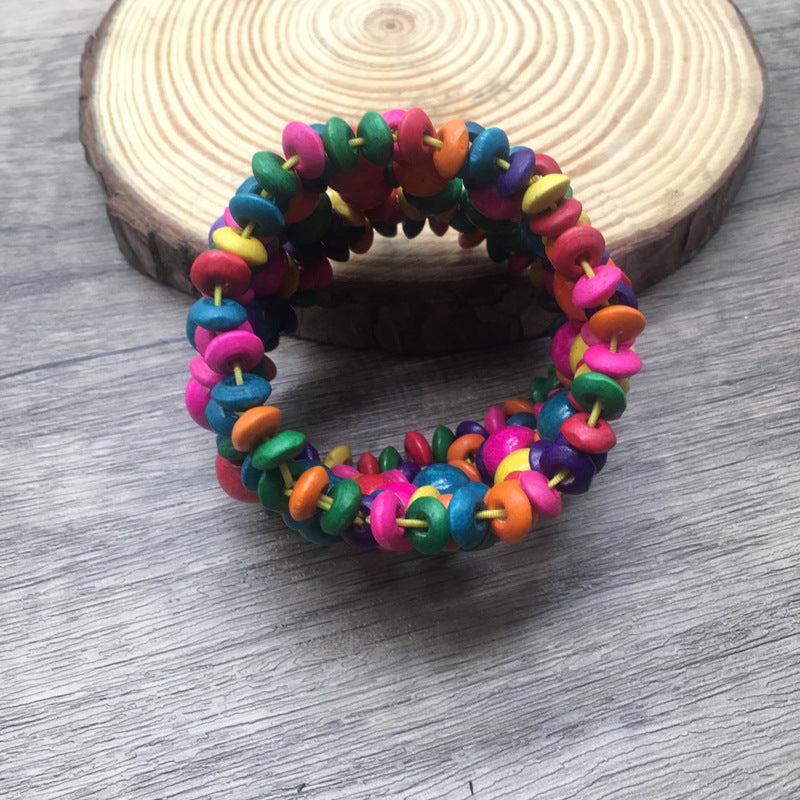 Watch Buckle Colored Wood Handmade Beaded Elastic Bracelet