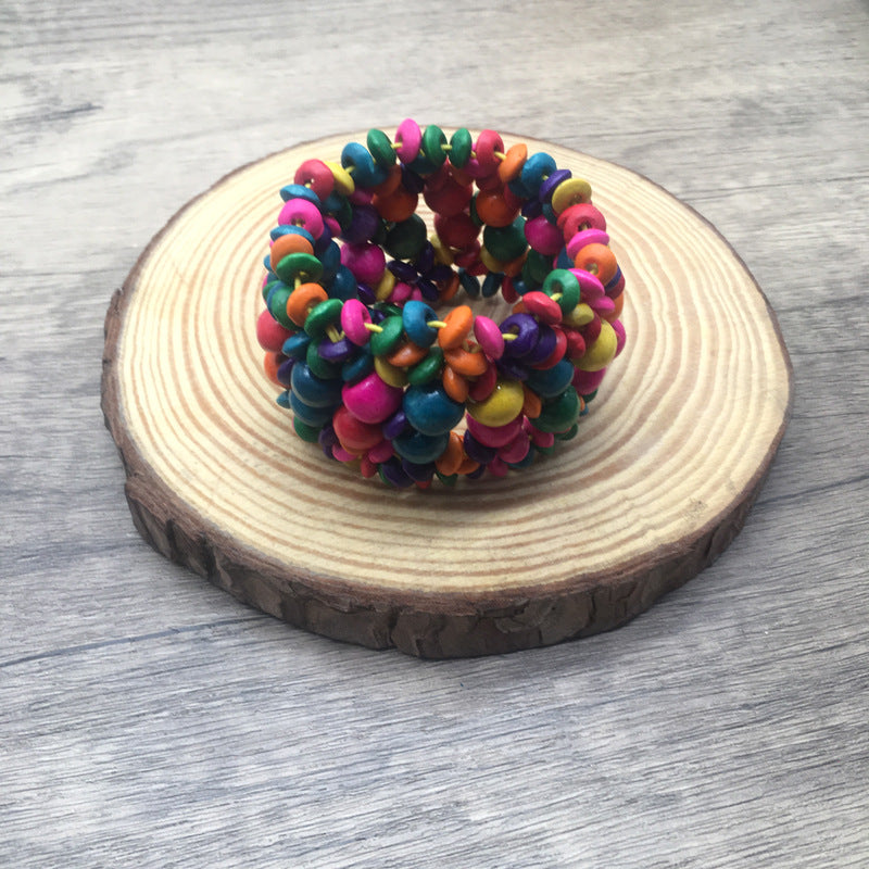 Watch Buckle Colored Wood Handmade Beaded Elastic Bracelet