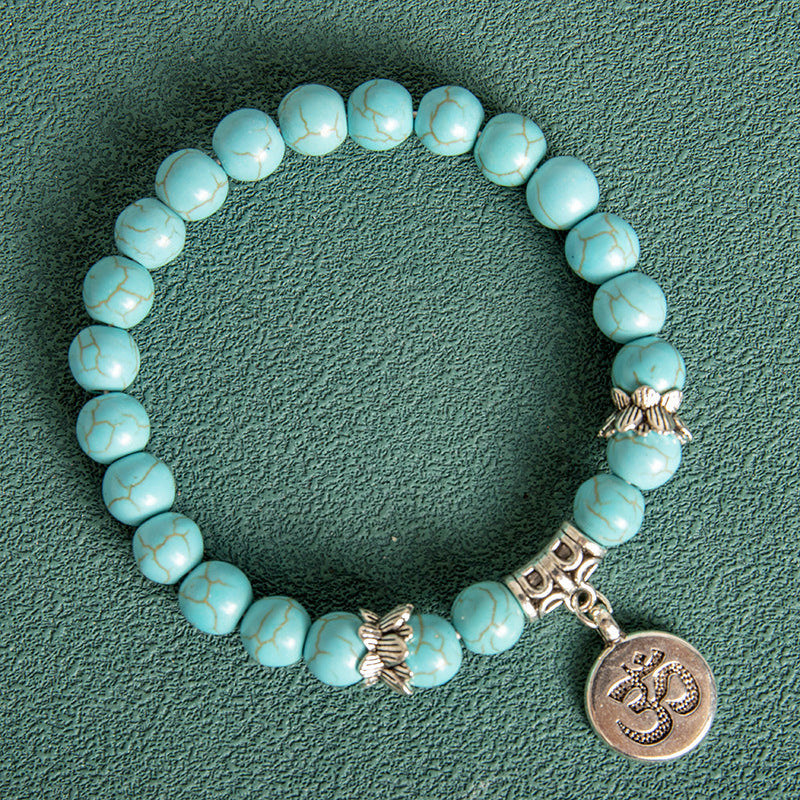 Nouveau 8MM Agate bleu Grain pierre Lotus lettre hommes Bracelet de perles