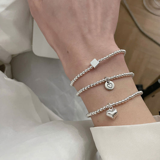 Silver Sweet Loving Heart Bracelet Women's Retro Simple Geometric