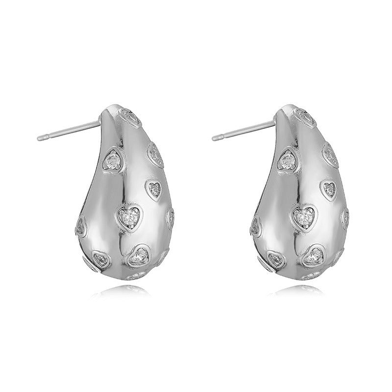 Copper Inlaid Love Star Full Zirconium Water Drop-shaped Earrings