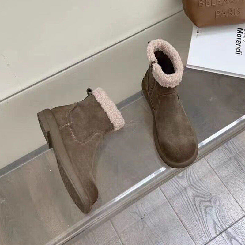 Botas de nieve de piel de cordero cuero genuino cálido retro