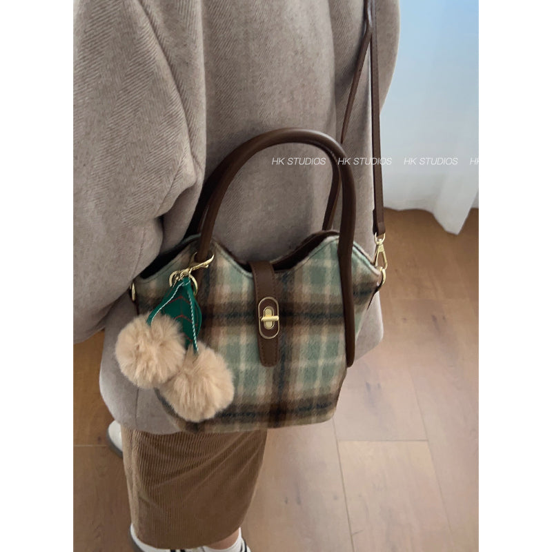 Niche Plaid Mujer Hombro Messenger Bag Retro