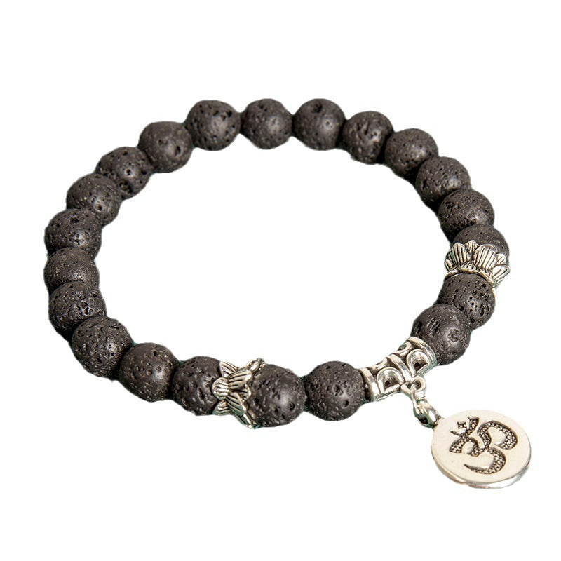 Nouveau 8MM Agate bleu Grain pierre Lotus lettre hommes Bracelet de perles