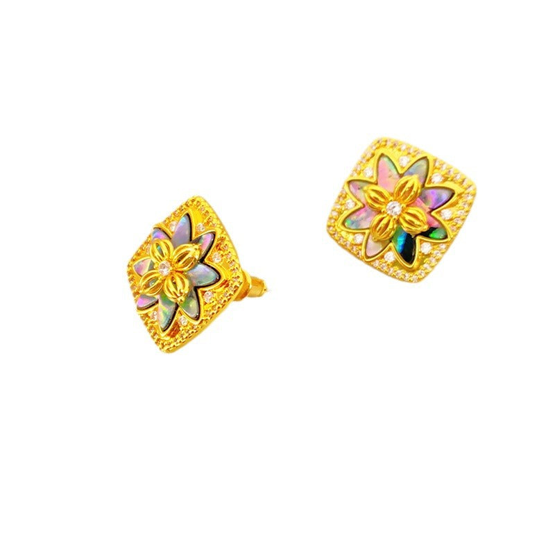 Boucles d'oreilles à tige en coquillage de couleur incrustée de mode française