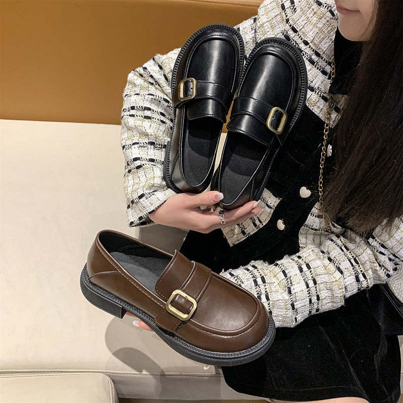 Zapatos de cuero estilo británico retro de suela blanda para mujer