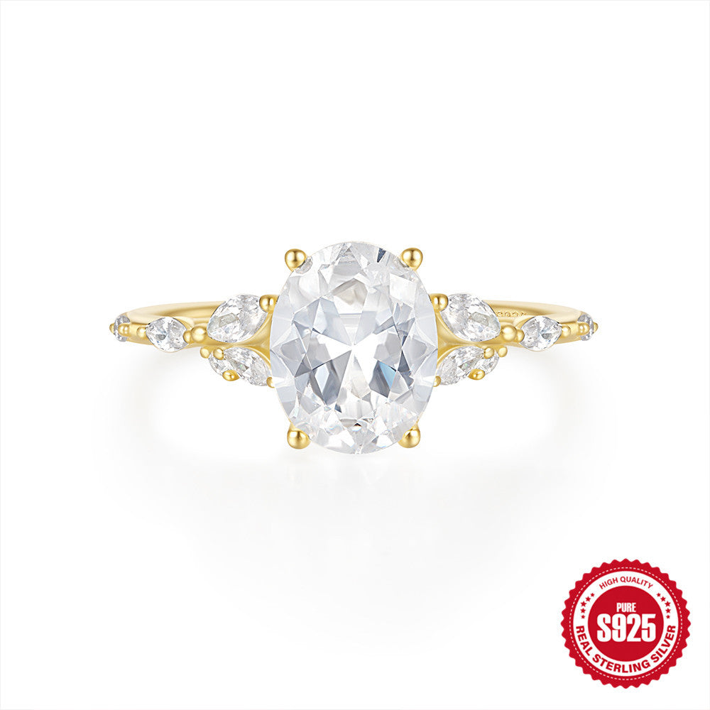 S925 Sterling Silver Egg-shaped Zircon Ring European And American Ins Style Diamond Ring