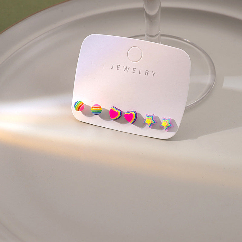 Silver Needle Rainbow Candy Earings Set