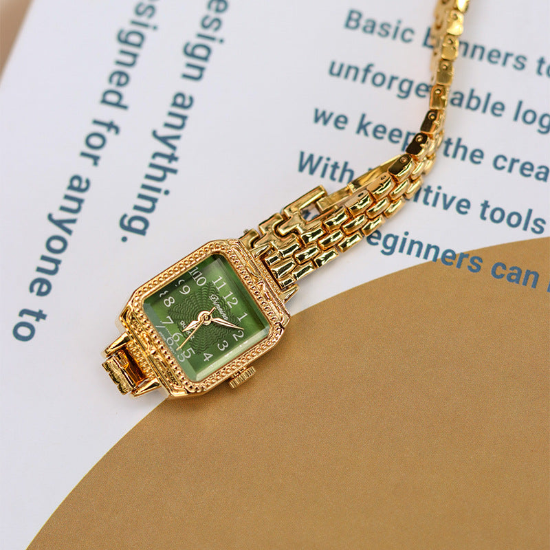 Reloj cuadrado de antigüedad media con tiras de cobre para mujer