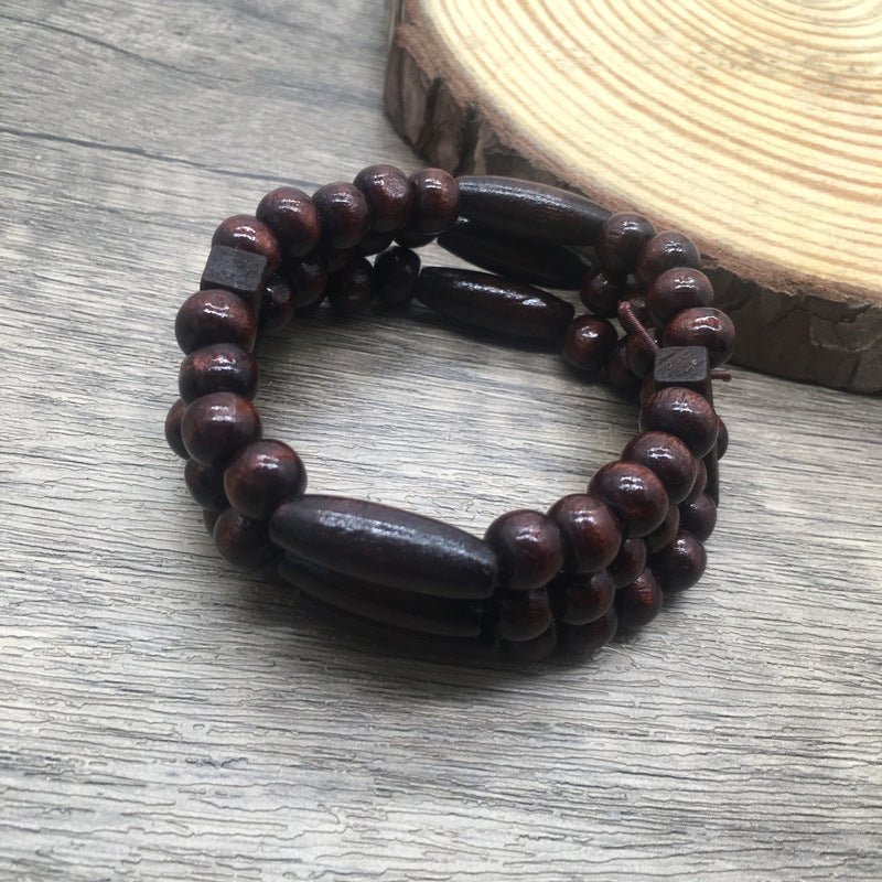 Watch Buckle Colored Wood Handmade Beaded Elastic Bracelet
