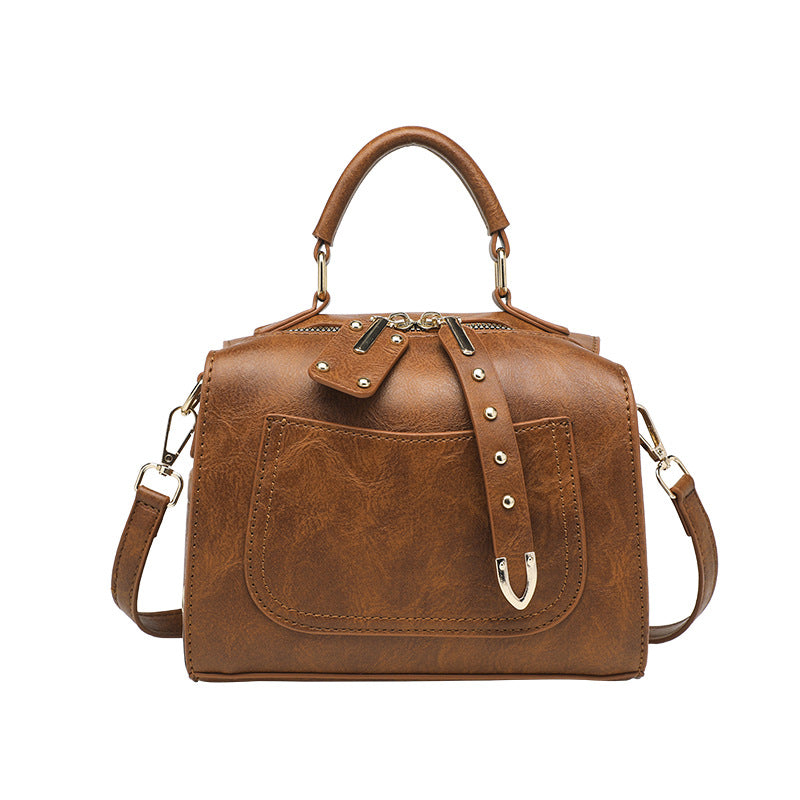 Bolso de un solo hombro de color sólido retro de moda para mujer