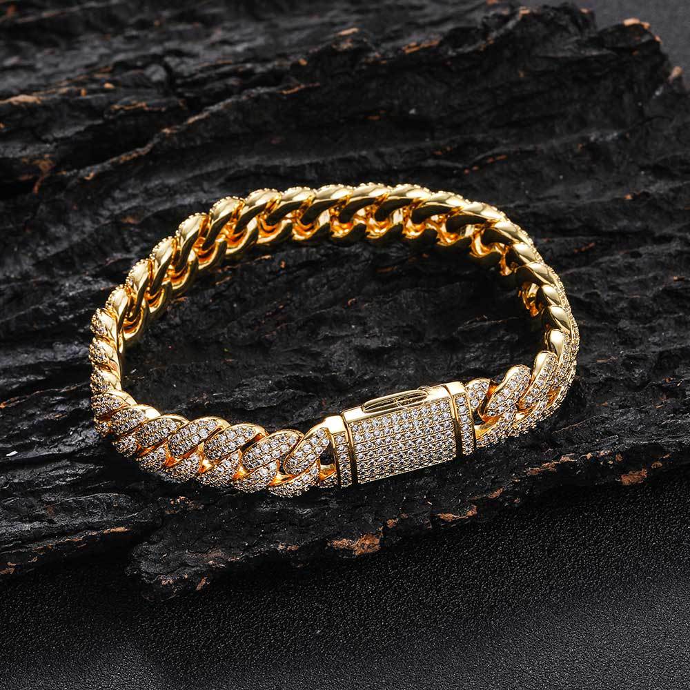 Bracelet en zircon en or 18 carats Hip Hop de marque de mode