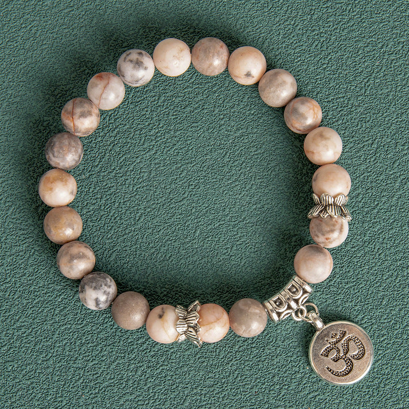 Nouveau 8MM Agate bleu Grain pierre Lotus lettre hommes Bracelet de perles