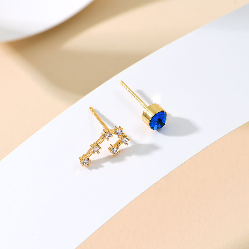 Clous d'oreilles personnalisés, 12 constellations, pierre de naissance, AB, tempérament asymétrique, aiguille auriculaire pour femme