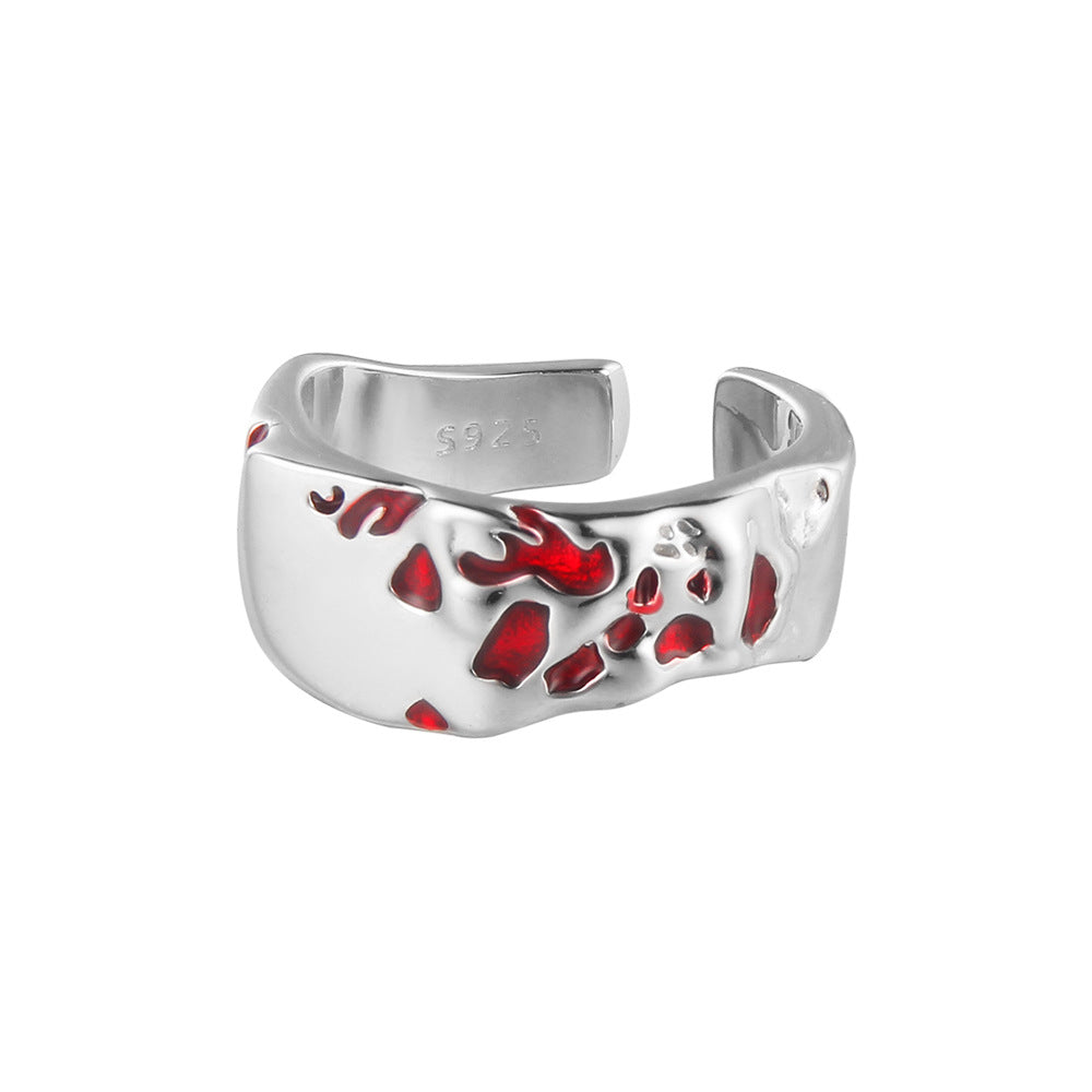 Bague vernissée à taches d'huile rouge pour femme