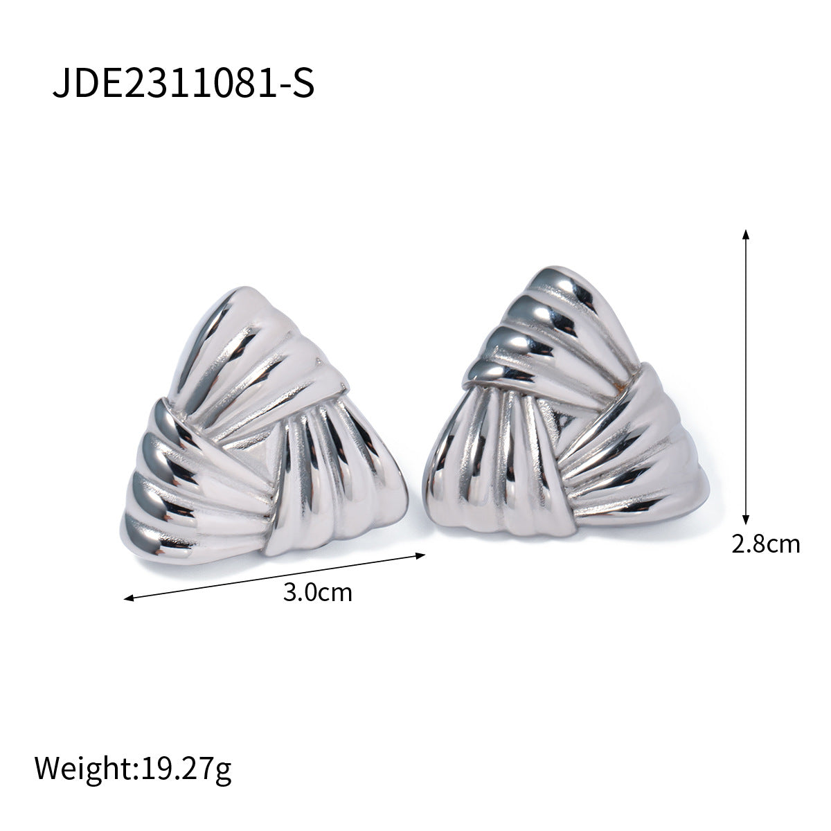 Boucles d'oreilles triangulaires à texture tissée en acier inoxydable en or 18 carats