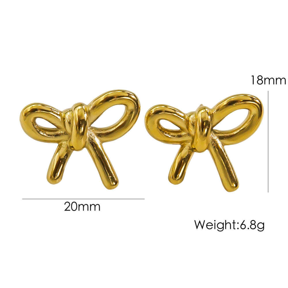 Bow Stainless Steel 14K Gold Earrings Necklace
