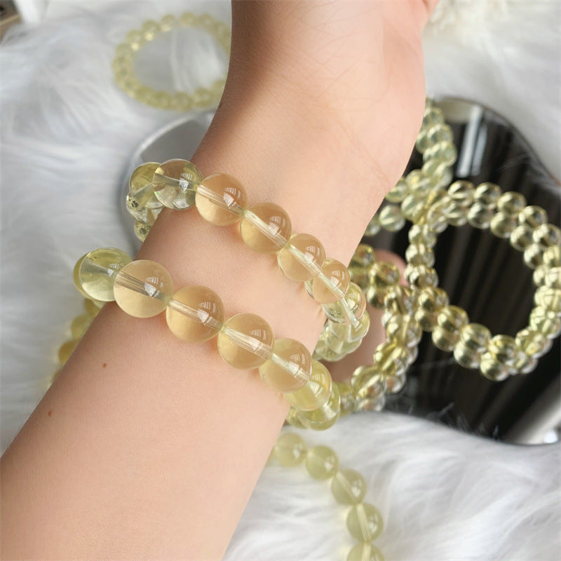 Bracelet en cristal naturel de citron, Bracelet à la mode pour femmes, perles rondes, Citrine
