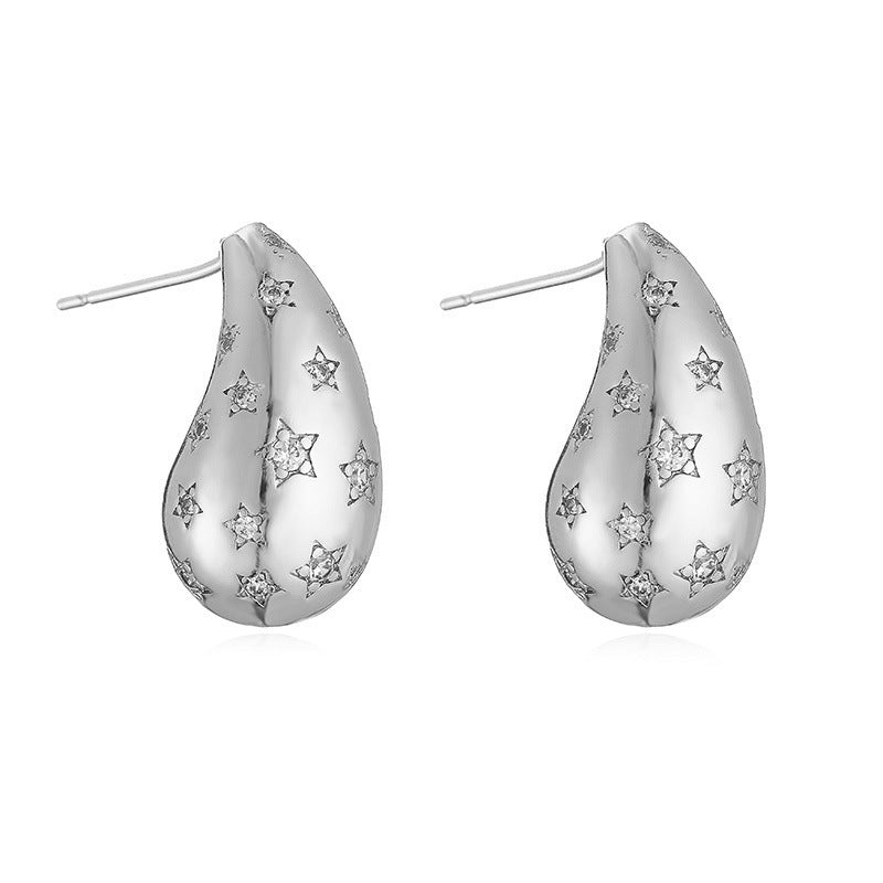 Copper Inlaid Love Star Full Zirconium Water Drop-shaped Earrings
