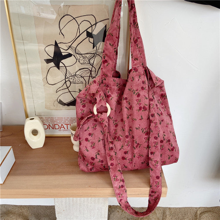 Sac messager rose rétro artistique simple de grande capacité