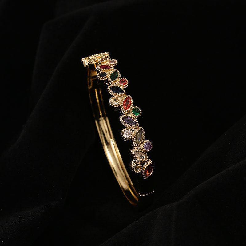 Bracelet en cuivre et Zircon incrusté de Micro feuilles rouges pour femmes