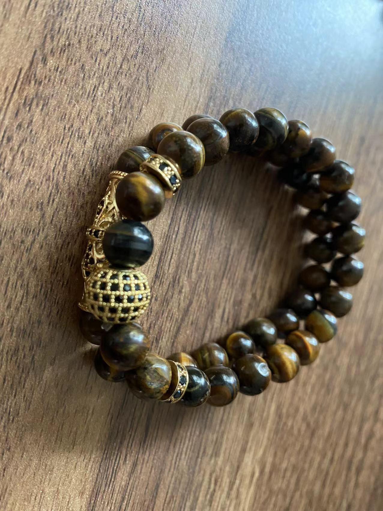 Bracelet Oeil de Tigre Naturel en Cuivre Micro-incrusté