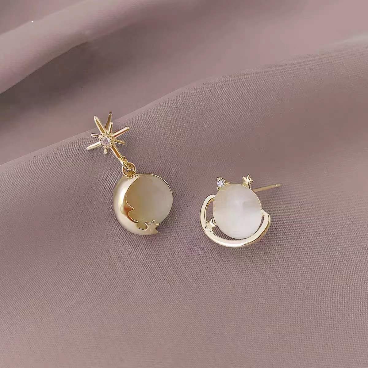 Asymmetric Opal Planet Earrings Women