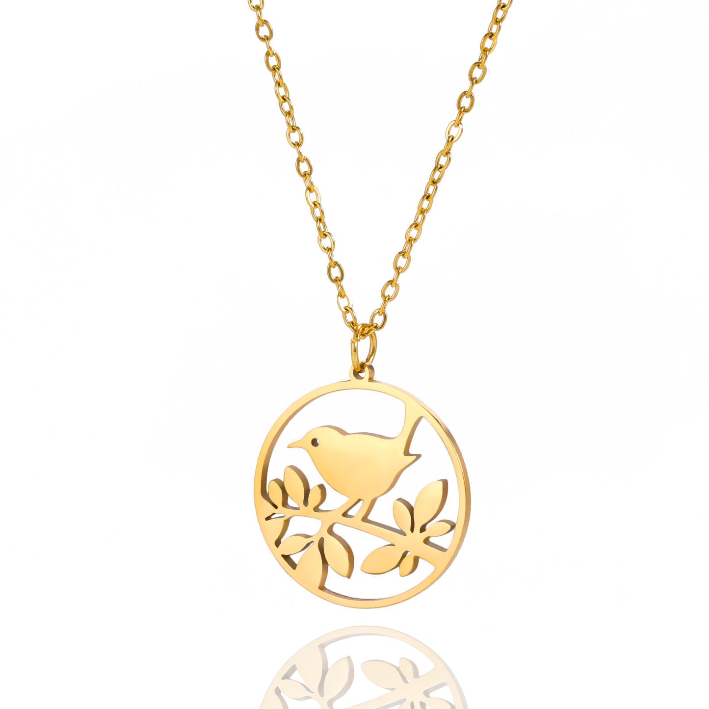 Collier rond creux Simple avec pendentif en forme d'oiseau, en acier inoxydable, branche de marque
