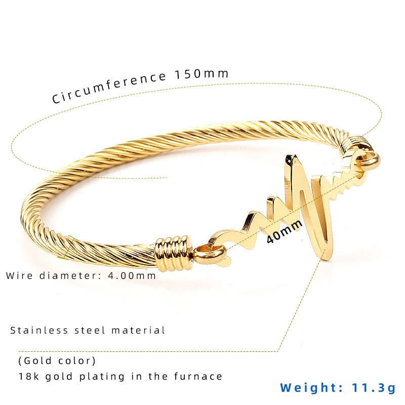 Bracelet ECG en acier inoxydable européen et américain pour femmes