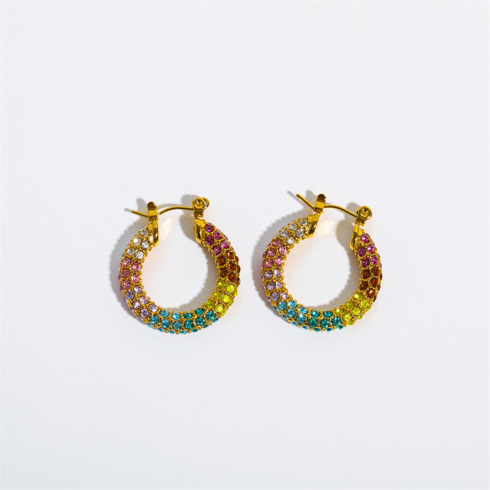 Rhinestone Earrings Ear Clip Stainless Steel Colorful Full Diamond