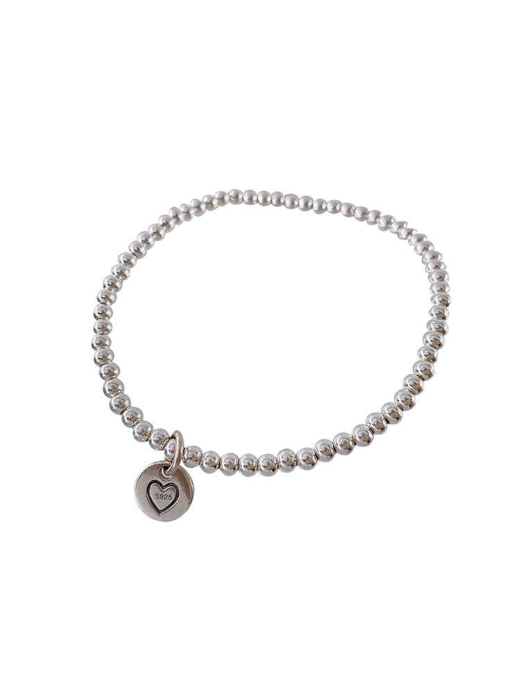 Silver Sweet Loving Heart Bracelet Women's Retro Simple Geometric
