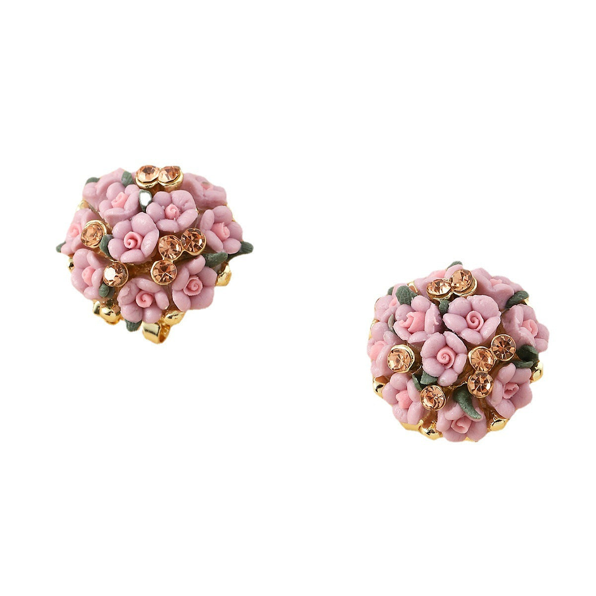 Romantic Ceramic Flower Rose Diamond Metal Alloy Earrings