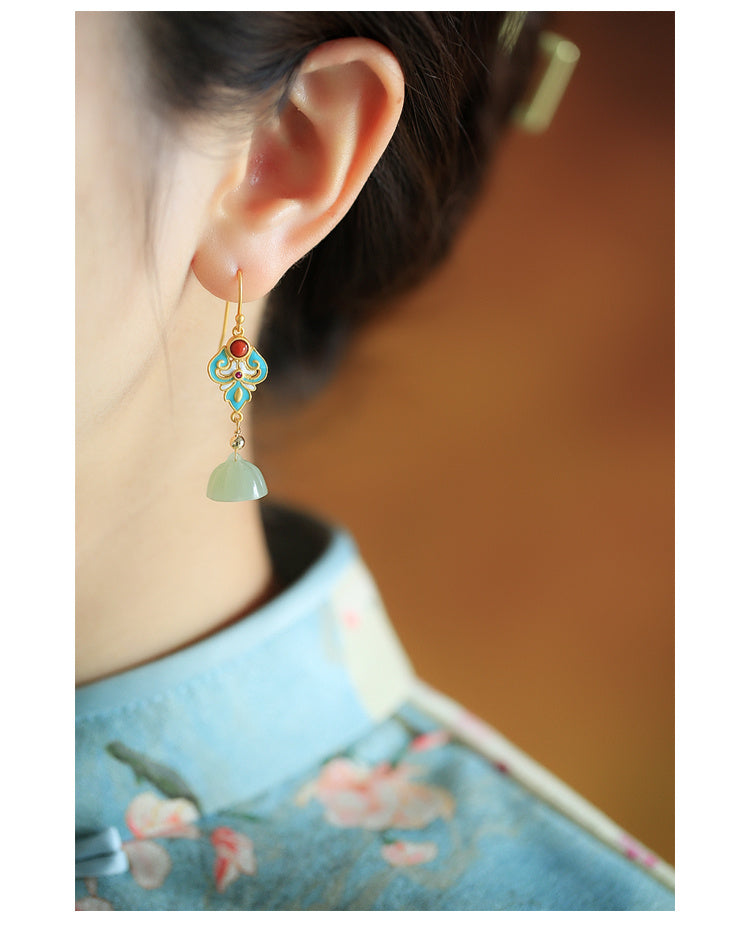 Boucles d'oreilles en argent Sterling et or ancien, Jade Hetian, graine de Lotus, émail pour femmes, rétro capricieuses