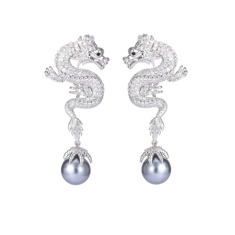 2024year Of The Dragon Earrings Pearl Chinese Style