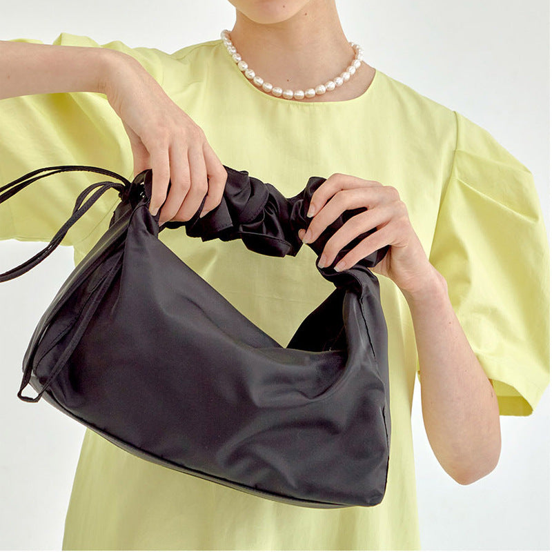 Student Large-capacity Pleated Canvas Nylon Underarm Shoulder Messenger Bag