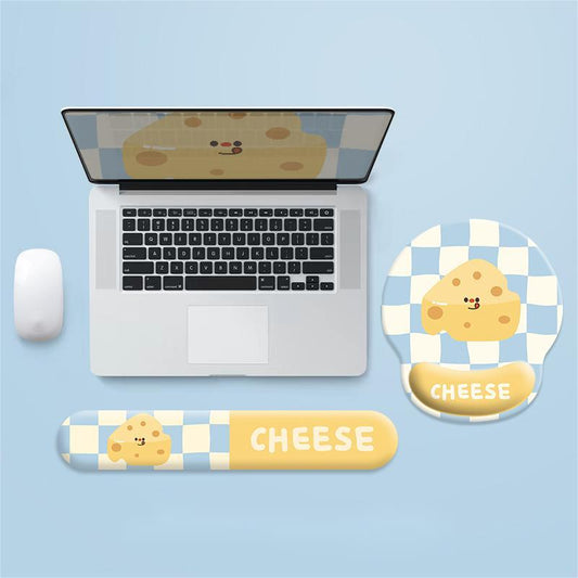 Tapis de souris avec dragonne, dessin animé, fromage, carnet de notes, bureau