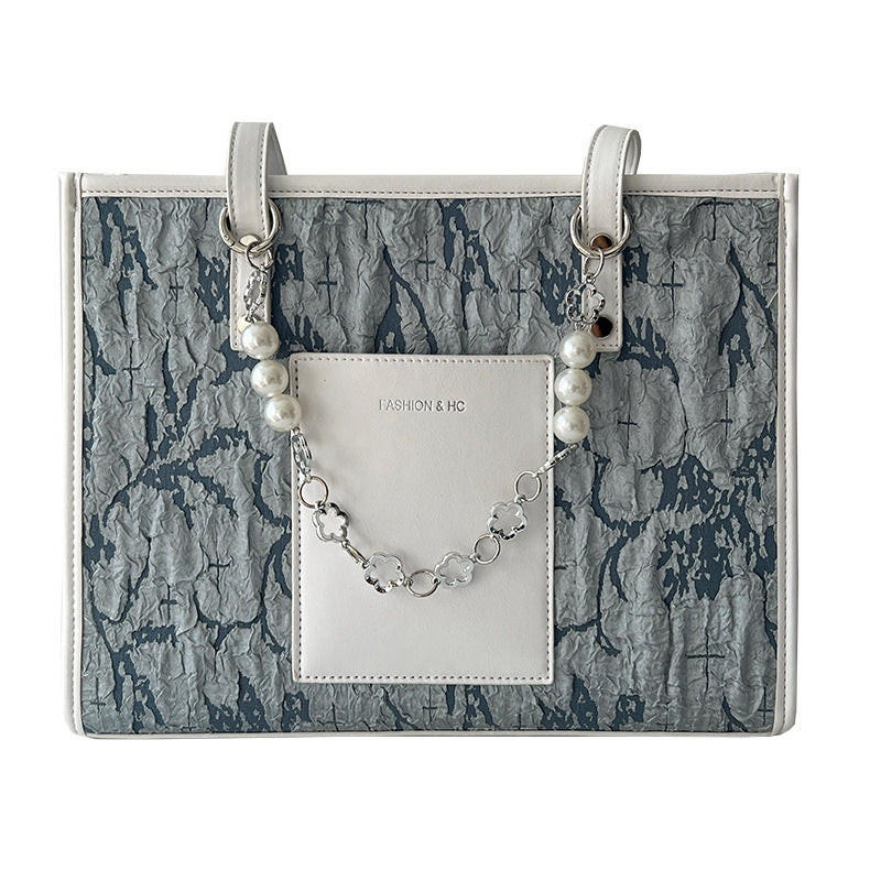 Bolso de viaje de gran capacidad de tela con figuras en azul marino