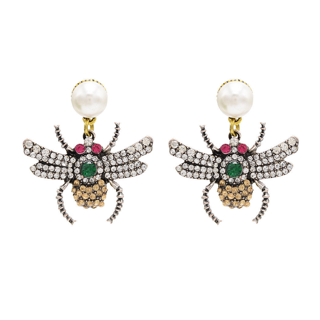 Retro Ethnic Style Earrings Color Rhinestone Simple Geometric Hollow Carved